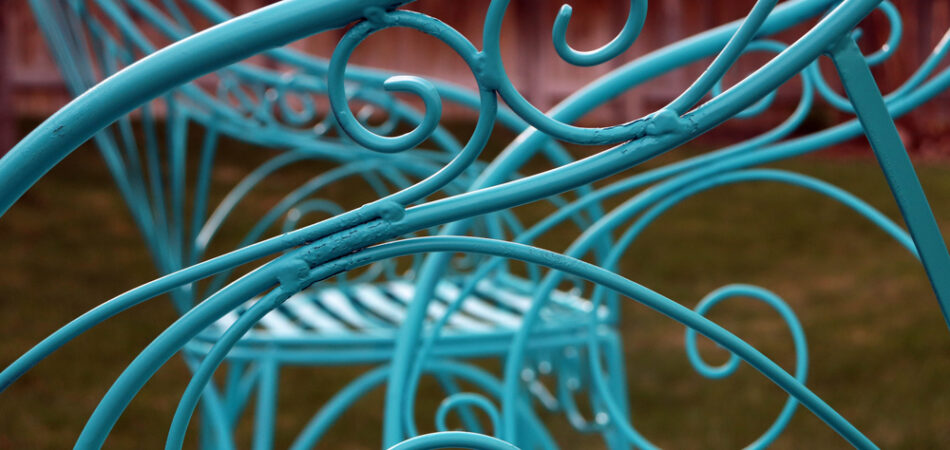 Turquoise,metal,patio,chairs,outside